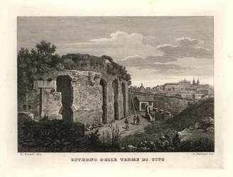 Vista del exterior de las Termas de Tito, Terme di Tito