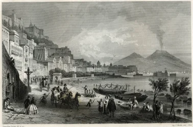 Vista del puerto y la ciudad de Nápoles en el siglo XIX, en el libro sobre el Mediterráneo de Louis Enault