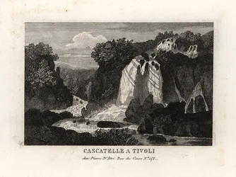 Vista de las cascadas en Tívoli, Italia