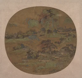 Pueblo y templos en Jiangnan, principios del siglo XV