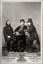 Violinista Johann Pickel con los compositores Eduard Nápravník y Anatoly Lyadov, siglo XIX
