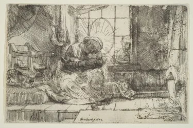 Virgen y Niño con el gato: y José en la ventana, 1654