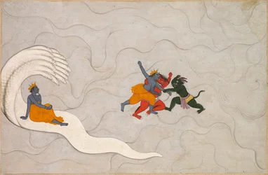 Vishnu lucha contra Madhu y Kaitabha, del Markandeya Purana, c. 1760