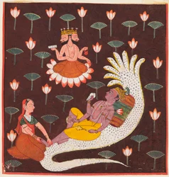 Vishnu en Ananta, la serpiente interminable, c. 1700