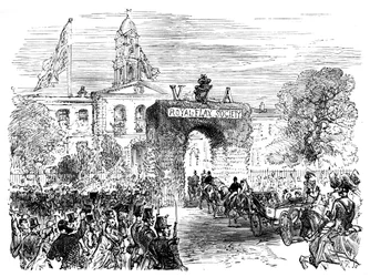Visita de la Reina y el Príncipe Alberto al Linen Hall, Belfast, c. 1850s, c. 1888
