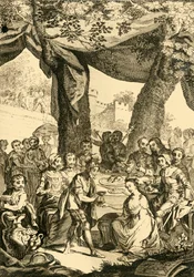 Vortigern, rey de Bretaña, se casa con Rowena, una dama sajona..., mediados del siglo XVIII