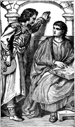 Misionero trovador valdense mostrando su Biblia vernácula, c1170