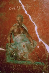Pintura mural del filósofo griego Sócrates, siglo II a.C.