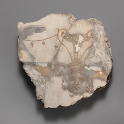 Fragmento de pintura mural con máscara de Gorgona, ca. d.C. 14-68