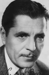 Warner Baxter, 1889-1951, actor estadounidense, c1930s-c1940s. Fotografía firmada