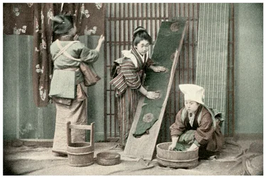 Lavando kimonos, Japón, 1904