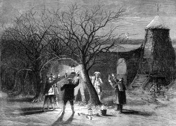 Bendición de manzanos con sidra caliente en Devonshire en la víspera de la duodécima noche, 1861