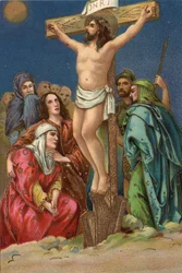 Vía Crucis: crucifixión, duodécima estación, Jesús muere en la cruz. Cromolitografía. Colección privada