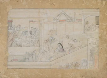 Preparativos de boda: folio de una serie de Nala-Damayanti, 1775-1800