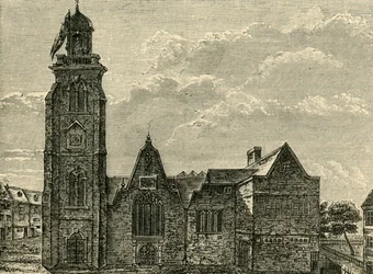 Vista oeste de la antigua iglesia de St. Martins-in-the-Fields, demolida en 1721, 1881