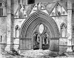 Puerta occidental de la Catedral de Elgin, Elgin, Moray, Escocia, 1908-1909
