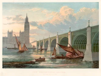 Puente de Westminster, Londres, visto desde la orilla sur del Támesis, 1858