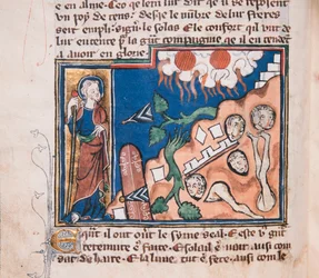 Cuando Él se levanta para hacer temblar la tierra... Miniatura de: Apocalipsis de San Juan, ca 1320