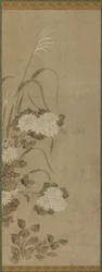 Crisantemos blancos y hierbas, período Edo, 1615-1868