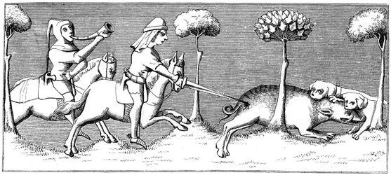 Caza de jabalíes con perros, siglo XIV, 1849