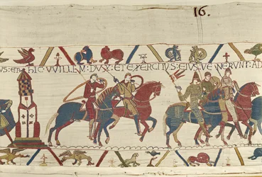 Guillermo lidera su ejército contra el Duque Conan de Bretaña, Tapiz de Bayeux