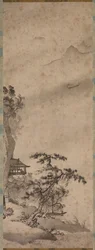 Paisaje ventoso con velero, mediados de 1400