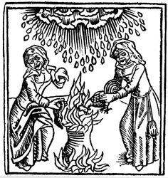 Brujas lanzando un hechizo para traer lluvia