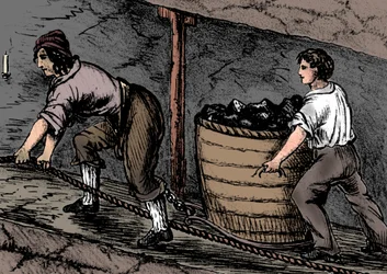 Mujer y niño trabajando en una mina de carbón, Bolton, Lancashire, 1848