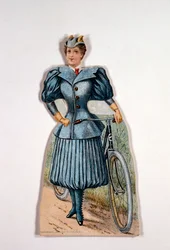 Mujer en vestido de ciclismo, estadounidense, c. 1900