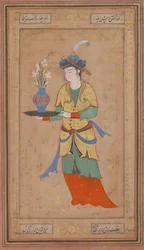 Mujer con jarrón de lirios
