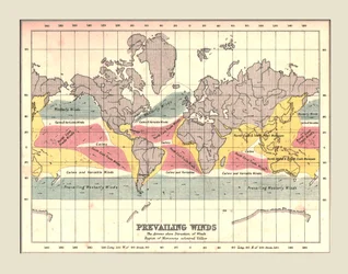 Mapa mundial que muestra los vientos predominantes, 1902