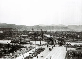 Segunda Guerra Mundial: ruinas de Hiroshima después del bombardeo atómico, 6 de agosto