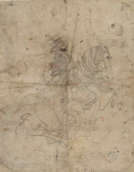 Adoración de Brijnathji y Svamini recto, Retrato ecuestre verso, ca. 1800