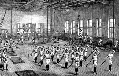Gimnasio YMCA, Longacre, Londres, c1888