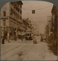 Calle Yonge, mirando al norte desde la calle King, el centro ocupado de Toronto, Canadá, 1904