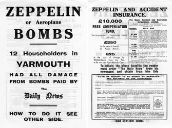 Publicidad de seguro contra accidentes y zepelín, 1910
