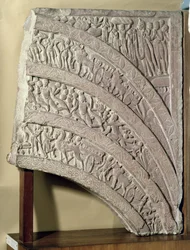 Arquitrabe de una puerta, arenisca roja, Mathura, UP, siglo II d.C.