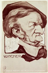 Caricatura de Richard Wagner, publicada por Edit. Milano Prop Art Reservata