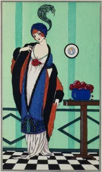 Abrigo de piel con túnica de muselina de `Costumes Parisiens por Robert Pichenot, 1913