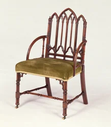 Sillón de caoba de George III en estilo gótico, al estilo de Robert Manwaring, c.1765