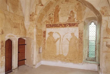 Interior mostrando pinturas murales, Torre de Longthorpe, Cambridgeshire
