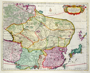 Mapa de Mongolia mostrando Japón y China, c.1680