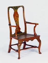 Sillón rojo lacado de la reina Ana con patas cabriolé, c.1710
