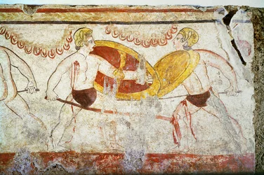 La Batalla de los Gladiadores, (detalle) de un duelo, c. siglo III a.C.
