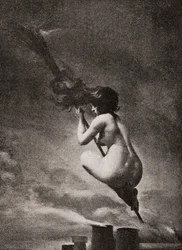 La bruja en su escoba, después de una obra de L.R. Falero. De Illustrierte Sittengeschichte vom Mittelalter bis zur Gegenwart de Eduard Fuchs, publicado en 1909.