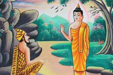 20151103, Kasi, Laos: Pintura que representa la historia de la vida de Buda Shakyamuni