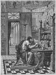 Un romano en su biblioteca, c.1880 (Grabado)