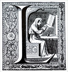 Un monje iluminando un manuscrito