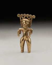 Rara figura de oro de un chamán de estilo internacional, probablemente de Panamá o Costa Rica, ca. 500-1000