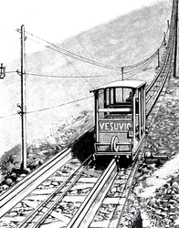 Elevación lateral del coche en el funicular del Vesubio
